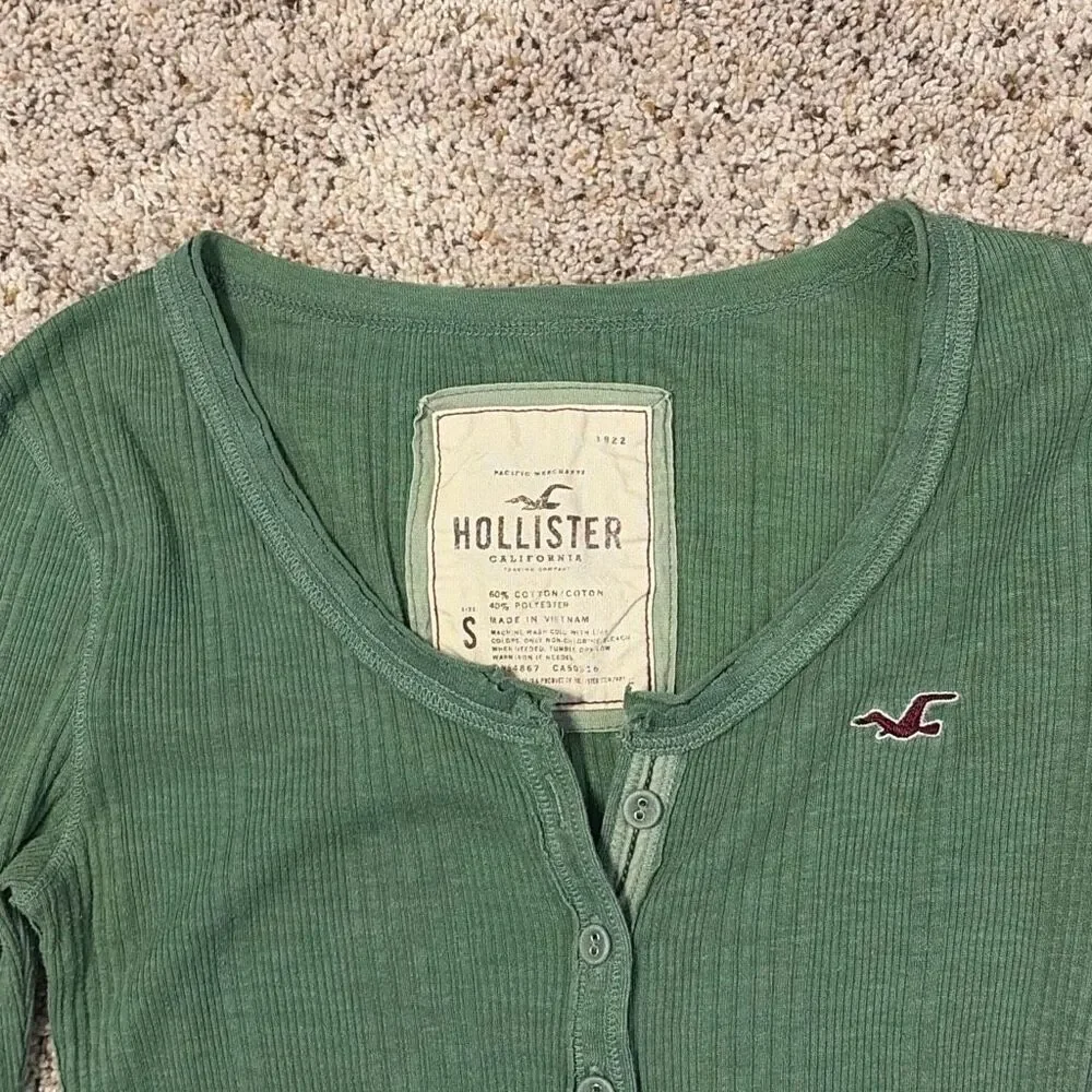 2 Hollister Blue Green Y2K Henley Tops Small - Picture 3 of 10